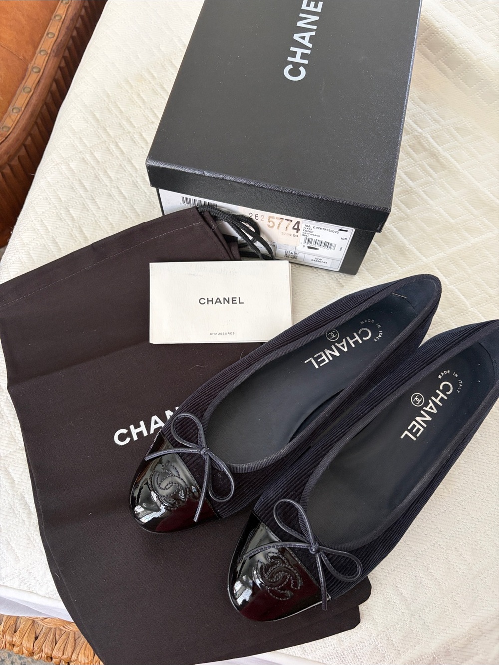 CHANEL Navy Corduroy Ballerina Flats with Patent Cap Toe - Picture 7 of 7